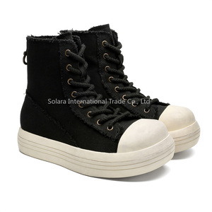 Chaussures décontractées montantes noires de haute qualité pour femmes et hommes, style marche en toile, design respirant et tendance, printemps-hiver - Product Image 5