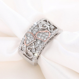 Anello a Cuore Bicolore Color Oro Rosa per Donne, Gioiello da Dito con Zirconi, Elegante e alla Moda - Product Image 6