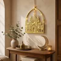 Décoration murale de mosquée en MDF découpé au laser, avec paillettes dorées, lumières LED, dôme islamique, minarets, petite taille, durable, pour la maison, décoration de l'Aïd