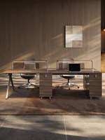 Bureau de direction modulaire contemporain haut de gamme de luxe avec quatre places, tiroirs de rangement et chaise d'employé intégrée en MDF