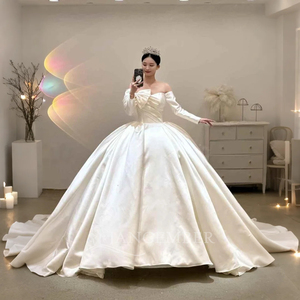 Elegant Satin Bohemian Floor-Length Ball Gown <b>Wedding</b> Dress Chapel Train Bridal Lsjj38 for - Product Image 5