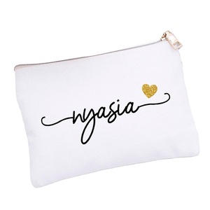 Pochette de maquillage en toile de coton écologique avec fermeture éclair personnalisée, pochette à accessoires double face, sac cosmétique pour le shopping - Product Image 1