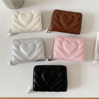 Dompet Akordion 5 Warna untuk Wanita, Bahan Kulit PU, Banyak Slot Kartu, Dompet Koin Mini, Lucu dengan Ritsleting Berbentuk Hati, Portabel