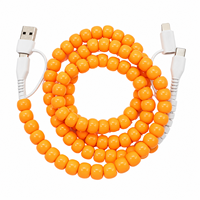 Câble de charge minimaliste 4 en 1, couleur unie, perles, orange, noir, blanc, USB Type C, cordon de charge multi-appareils, accessoire de téléphone tendance