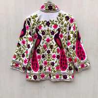 Blouson Bomber Femme en Velours Brodé Suzani Style Ethnique Ouzbek Vintage Doublure Coton Respirante Vêtement d'extérieur Classique B2B