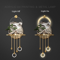 Vente en gros d'art mural paysager 3D à LED, lumière métallique de luxe pour la maison, peinture décorative en acrylique, décorations murales suspendues