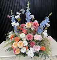 Boule de fleurs PPS de qualité supérieure 60 cm, orange et bleue, colorée, pour arrangement floral en vrac, idéale pour la décoration de tables de mariage et d'événements