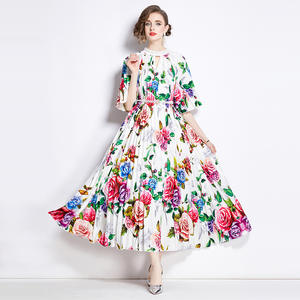 Sens supérieur transfrontalier de grande taille pour <span class=keywords><strong>femmes</strong></span> impression perles lourdes robe longue plissée jupe plissée tempérament Drees <span class=keywords><strong>femmes</strong></span> - Product Image 4