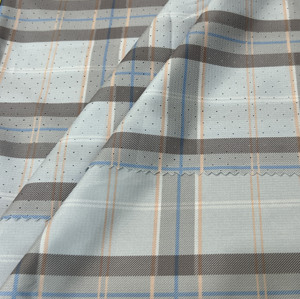 Tissu tissé à carreaux gris bleu beige à pois, bord festonné, pour chemise, robe, pyjama, vêtements - Product Image 2