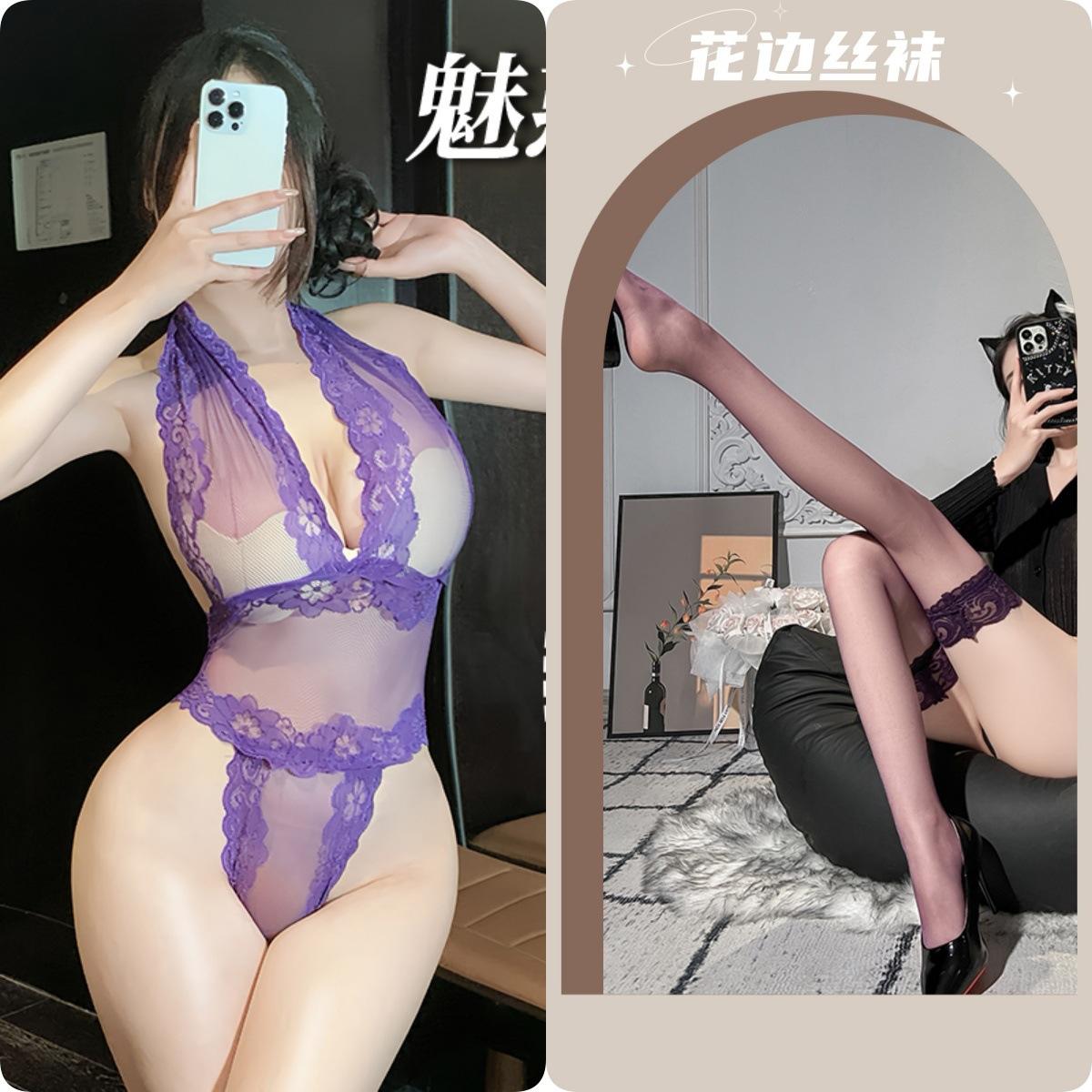 ถุงน่องสีม่วง + สีม่วง