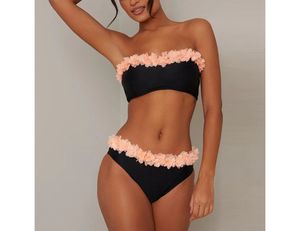 Vêtements de plage grande taille pour femmes, maillots de bain bikinis <span class=keywords><strong>2</strong></span> pièces <span class=keywords><strong>avec</strong></span> <span class=keywords><strong>fleurs</strong></span> en 3D, vente en gros sur mesure - Product Image 2