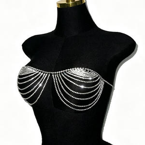 Custom Women Festival Outfit Nightclub Sexy Silver <strong>Diamante</strong> Mesh Bralette Rhinestone Body Chain Gold Crystal <strong>Bra</strong> - Product Image 6
