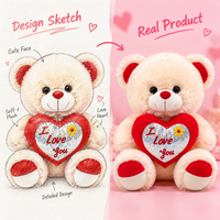 Ours en peluche personnalisé avec cœur à paillettes, animal en peluche métallique, idéal pour cadeau de Saint-Valentin, fournitures pour boutiques