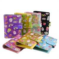 Cuaderno de contabilidad de hojas sueltas de piel sintética con patrón de dibujos animados A6 en colores macaron 2025, al por mayor, creativo, para guardar efectivo