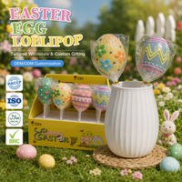 Vente en gros de sucettes dures en forme d'œuf de Pâques de 40 g, assortiment de motifs floraux en forme de cœur, cadeau de fête festif dans une boîte PDQ personnalisée