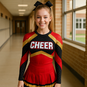 Hot Bán 2025 Trang Phục Cho Cổ Vũ Cô Gái Màu Đen Và Vàng Tất Cả Các Ngôi Sao Cổ Vũ Đồng Phục - Product Image 6