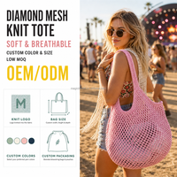 Sac fourre-tout en maille diamantée rose pastel, sac à bandoulière ajouré en filet, sac de festival musical, logo personnalisé, faible MOQ, vente en gros