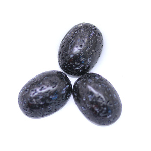Joyería Yisheng, personalización de fábrica profesional, cabujón ovalado, corte trasero plano, roca de lava volcánica negra Natural, piedras preciosas sueltas - Product Image 4
