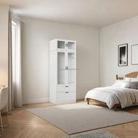 Armoire en bois blanc au design moderne, portes en verre dépoli, garde-robe unique, appartement, chambre à coucher, hôtel, avec 2 tiroirs extensibles
