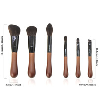 Set Kuas Makeup Kayu Alami Profesional 6-in-1 Kustom Pabrik, Kuas Bedak Tabur & Eyeshadow, Peralatan Kecantikan
