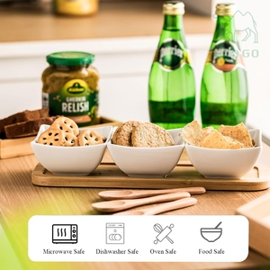 ชุดถาดเสิร์ฟอาหารไม้ไผ่ 3 ชิ้น พร้อมถ้วยเซรามิกสำหรับน้ำจิ้มและช้อน - Product Image 5