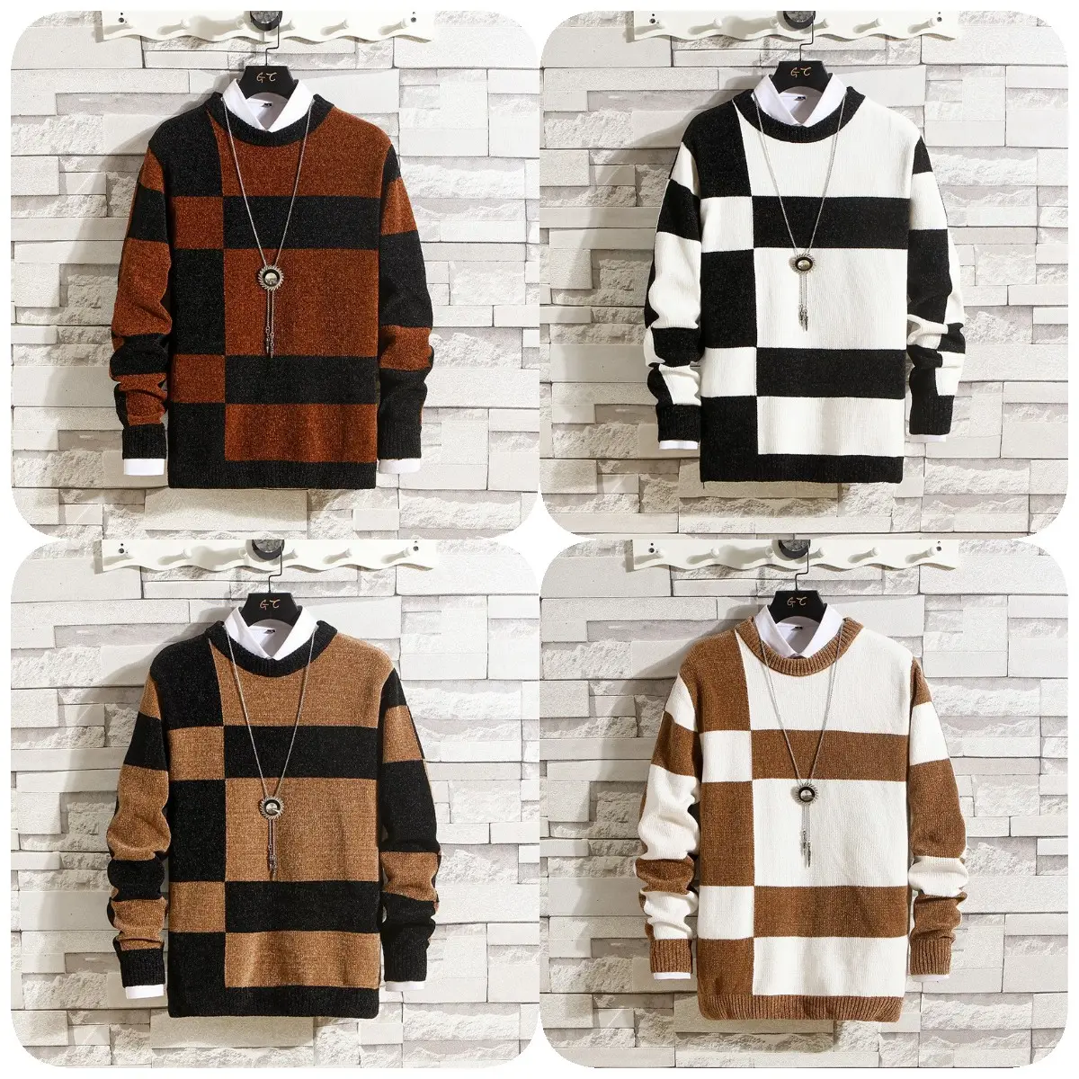 Wholesale men's casual sweaters men's O collar knitted warm men's sweaters