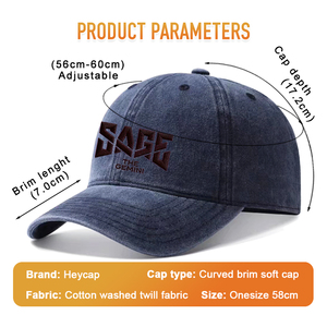 Casquette Heycap Factory à visière incurvée 100% coton teint, profil bas, vierge, personnalisable, style Dad Hat, broderie, 6 panneaux, en sergé délavé vintage - Product Image 3