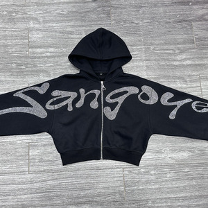 <span class=keywords><strong>Felpa</strong></span> con cappuccio personalizzata con <span class=keywords><strong>zip</strong></span>, lavaggio acido, strass, in pile, vintage, oversize, streetwear, cropped, pesante, da <span class=keywords><strong>uomo</strong></span> - Product Image 2