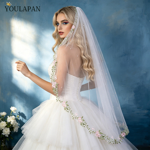 Velo <span class=keywords><strong>de</strong></span> <span class=keywords><strong>Novia</strong></span> <span class=keywords><strong>de</strong></span> Tul con Bordado Estilo Boho YouLaPan, con Perlas Dispersas, Velo para Boda en Jardín al Aire Libre, Accesorio para Sesión <span class=keywords><strong>de</strong></span> Fotos - Product Image 2