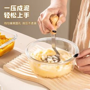Triturador de patatas de acero inoxidable con mango de madera para comida de bebé, prensa de ajo, colador, herramienta de cocina multifuncional - Product Image 2