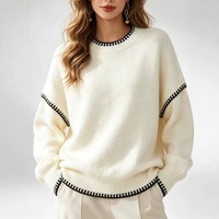 Nouveau pull décontracté ample à col rond et coutures contrastées, style coréen, pour femme, collection automne/hiver 2026