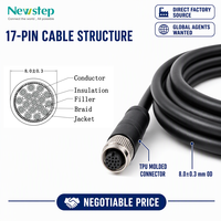 Konektor Kabel Sensor M12 Overmolded 17-Pin Tembaga Berlapis Emas IP67 Tahan Air Terproteksi Male/Female untuk Sambungan Kabel Proximity