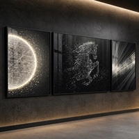 Triptyque mural Cheval Noir, design à particules argentées, pour hôtel, salon, réception, décoration intérieure moderne de salon