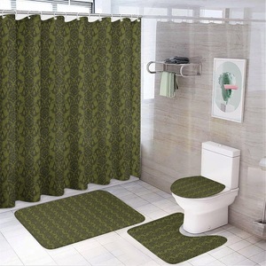 Rideau de douche floral en polyester, imprimé numérique personnalisé, imperméable, lot de 4, vente en gros - Product Image 6