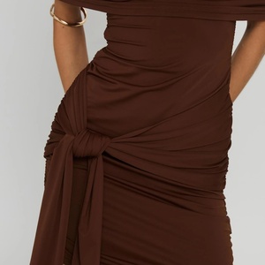 Vestido ajustado sin tirantes cómodo marrón para mujer, transpirable, uso diario, cintura Natural, estilo dulce, patrón sólido, tejido lavable - Product Image 5