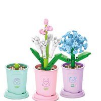 Mainan Edukasi Blok Bangunan Lele Brother, Bunga 8 Model Mini Lucky Blossom Tanaman Pot, Batu Bata Plastik ABS