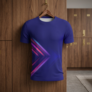 Maillot de football sublimé bleu pour homme, col rond, manches courtes, anti-humidité, ajusté, en polyester, toutes saisons - Product Image 1