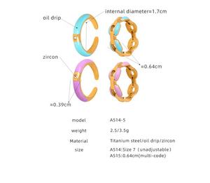 Anello smaltato a maglia in acciaio inossidabile colorato anello estivo con anello a catena in zircone <span class=keywords><strong>solitario</strong></span> viola blu - Product Image 6