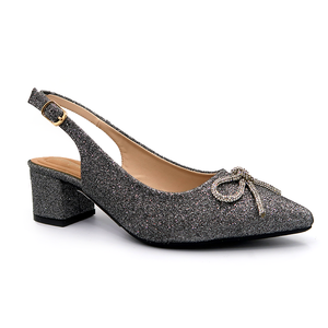 HAUTE QUALITÉ dames chaussures paillettes nœud papillon bout pointu bloc talon Slingback robe femmes pompes - Product Image 3