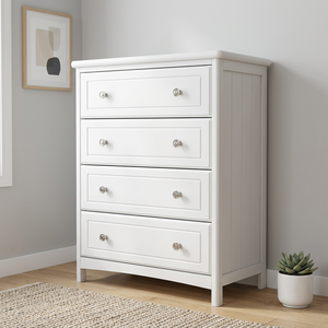 Cómoda clásica de madera con 4 cajones – Estructura de radiata y MDF, tiradores de aleación duraderos, estilo minimalista europeo para dormitorio - Product Image 6