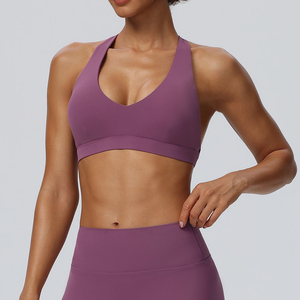 Soutien-gorge de <span class=keywords><strong>sport</strong></span> <span class=keywords><strong>sexy</strong></span> pour <span class=keywords><strong>femme</strong></span>, écologique, maintien élevé, respirant, séchage rapide, col en V, bretelles croisées, intégré - Product Image 4