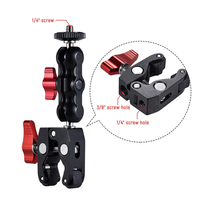Support de caméra universel Super Crab Clamp, support de serrage en aluminium compatible avec les tubes de 13 à 38 mm, double trou de vis pour équipement de prise de vue en studio
