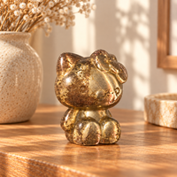 Figurine d'animal en pierre de pyrite KT Cat, sculptée, mignonne, polie, pour décoration intérieure, cadeau pour présentoir d'étagère