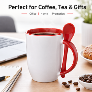 Gobelet à boisson en céramique moderne avec cuillère assortie, qualité alimentaire, en stock, tasse à thé pour le thé de l'après-midi, mariage, fête de rentrée scolaire, cadeau - Product Image 5