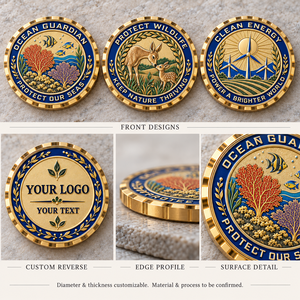 Custom Environmental Challenge Coins Coral Reef Wildlife Clean Energy Double Sided Conservation <b>Gifts</b> OEM ODM - Product Image 2