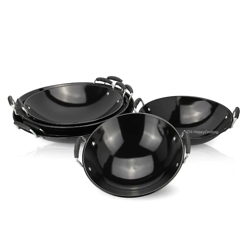 Happycooking stainless steel wok good selling griddle pan parrilla carbon chinese wok burner wok machine