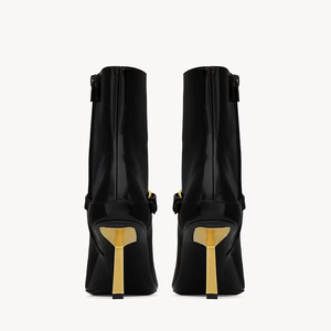 Dress Stiletto Metal Buckles Ankle <b>Boots</b> Sexy Women's Pointed Toe Short <b>Boots</b> Gold High Heels Patent Shoes - Product Image 4