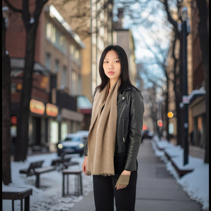 100% याक ऊन स्कार्फ शॉल लक्जरी हाथ खींचा सादा रंग कस्टम लोगो मुद्रण महिलाओं के लिए आंतरिक मोंगोलिया से शीतकालीन गौण - Product Image 6