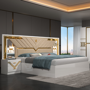 Ensemble de chambre à coucher moderne de luxe en bois et cuir double, nouveau design <span class=keywords><strong>2026</strong></span>, ensemble complet pas cher de 5 pièces en MDF, meubles de chambre à coucher - Product Image 2