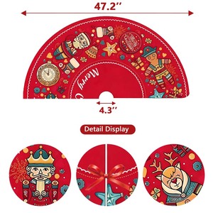Tappetino Rotondo Personalizzato per Albero di Natale, Design Vintage Rosso con Babbo Natale, <span class=keywords><strong>Schiaccianoci</strong></span> e Omino di Pan di Zenzero, Decorazione Natalizia - Product Image 3